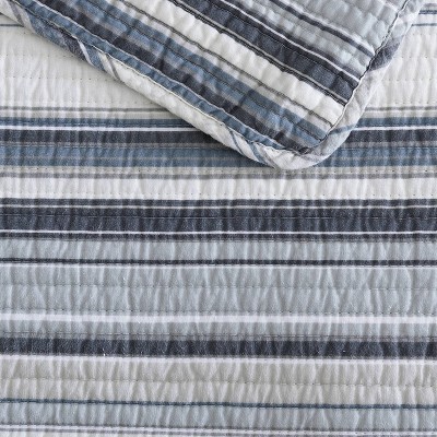 Fresno Blue Cotton Reversible Full Quilt Set with Pillow Cover