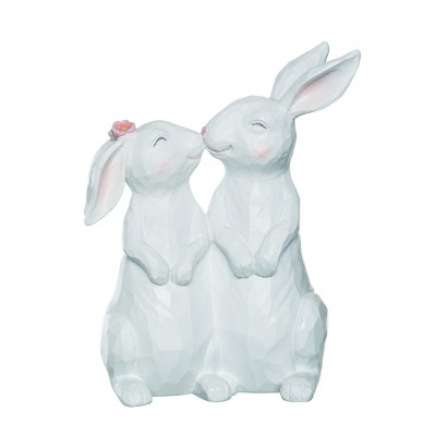 Transpac Resin 10.43 in. White Easter Kissing Bunny Figure