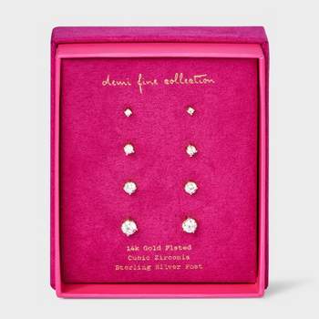 Cubic Zirconia Stud Earring Set 4pc - A New Day™