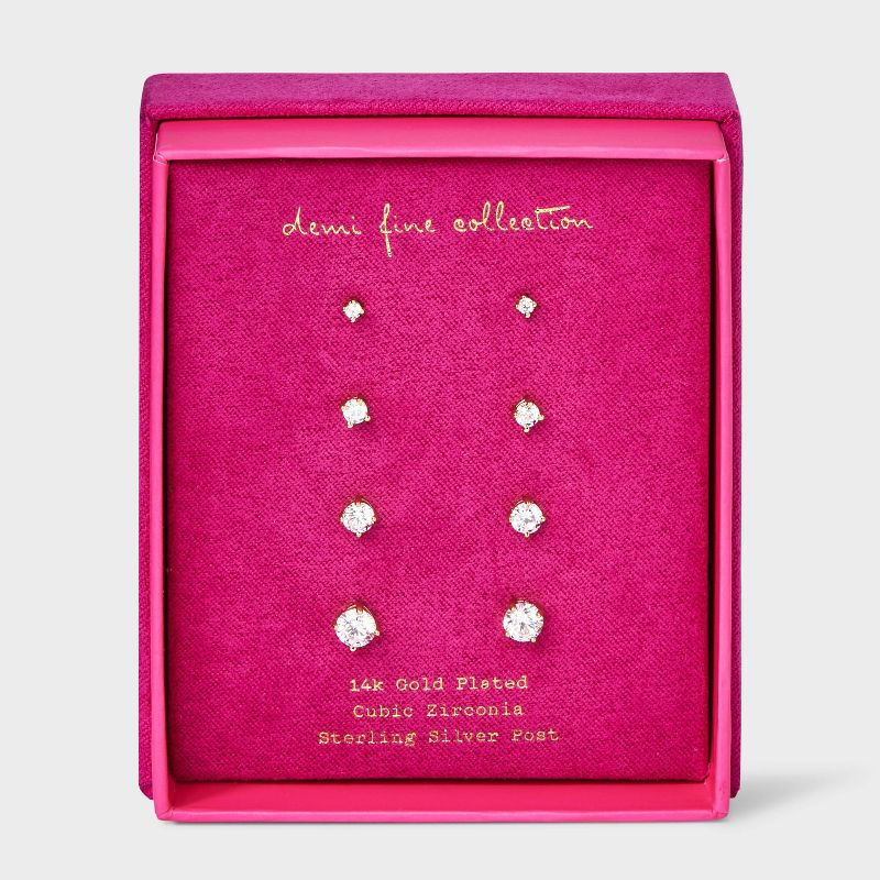 Cubic Zirconia Stud Earring Set 4pc - A New Day™, 1 of 3