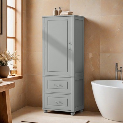 Tall Bathroom Storage Cabinet, Freestanding Storage Cabinet with Two Drawers and Adjustable Shelf, MDF Board with Painted Finish - Leovsnove