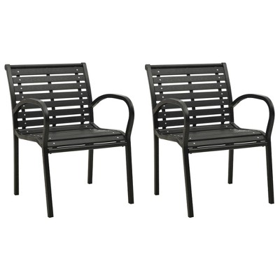 vidaXL Outdoor Patio Chairs Set - Industrial Style, Weather-Resistant, Steel and WPC Material, Stackable Design - Black Finish