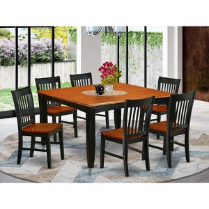 HomeStock 7Pc Square 36/54 Inch Family Table With 18 In Self Storing Butterfly Leaf And Six Wood Seat Dining Chairs - 1 of 3