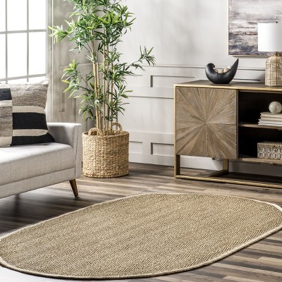 Natural Seagrass Herringbone Oval Area Rug 5' x 8'