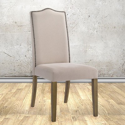 High-Back Harvest Oak Parsons Side Chair with Linen Upholstery