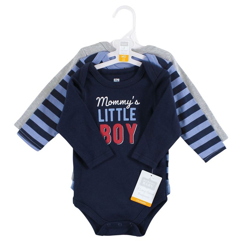 Hudson Baby Infant Boy Cotton Long-Sleeve Bodysuits, Mommys Little Boy, 2 of 6