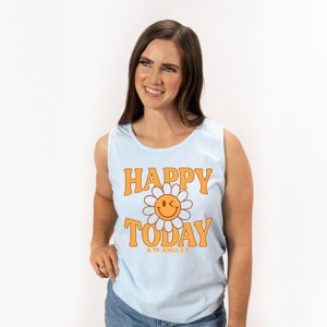 Simply Sage Market S.W.Smiley Happy Today Flower Garment Dyed Tank - 2XL - Chambray - 1 of 4