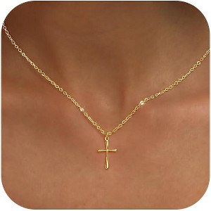 Dainty Cross Necklace for Women - 14K Gold/Silver Plated Christian Faith Jewelry Gift - 1 of 4