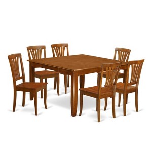 HomeStock 7-Piece Square Saddle Brown Finish Solid Wood Top Dining Table with 6-Chairs - 1 of 4