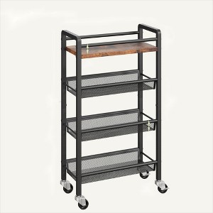 Kitchen Cart,4 Tier Slim Rolling Storage Cart  with Wheels,Mobile Skinny Shelf for Small Spaces-Brown - 1 of 3