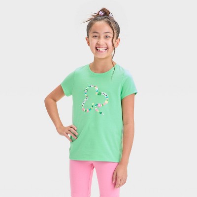 Girls' Short Sleeve 'Heart of Gold' Clover Graphic T-Shirt - Cat & Jack™ Lime Green M