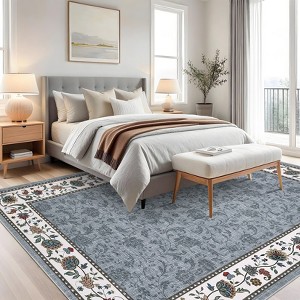 2x6FT Modern Washable Area Rug for Living Room, Floral Printed Floor Rug with Non Slip Backing, Low Pile Stain Resistant Indoor Carpet for Dorm - 1 of 4
