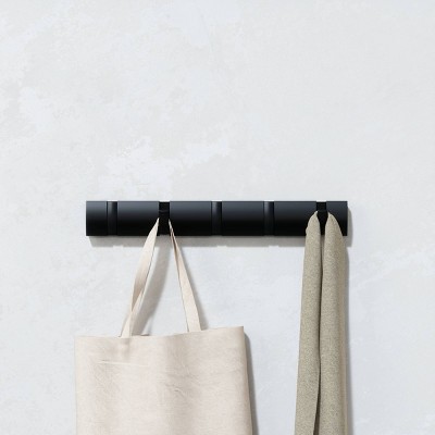 Black 5-Hook Wall Mounted Coat Rack with Retractable Hooks