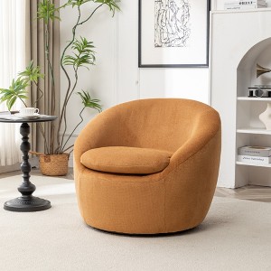 31'' Teddy Fabric Barrel Swivel Accent Chair with Metal Base, Plush Cushion and Rounded Back for Living Room - 1 of 4