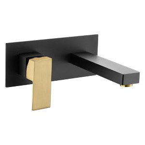 SUMERAIN Wall Mount Bathroom Sink Faucet Black and Gold with Left-Handed Handle and Rough in Valve - 1 of 4