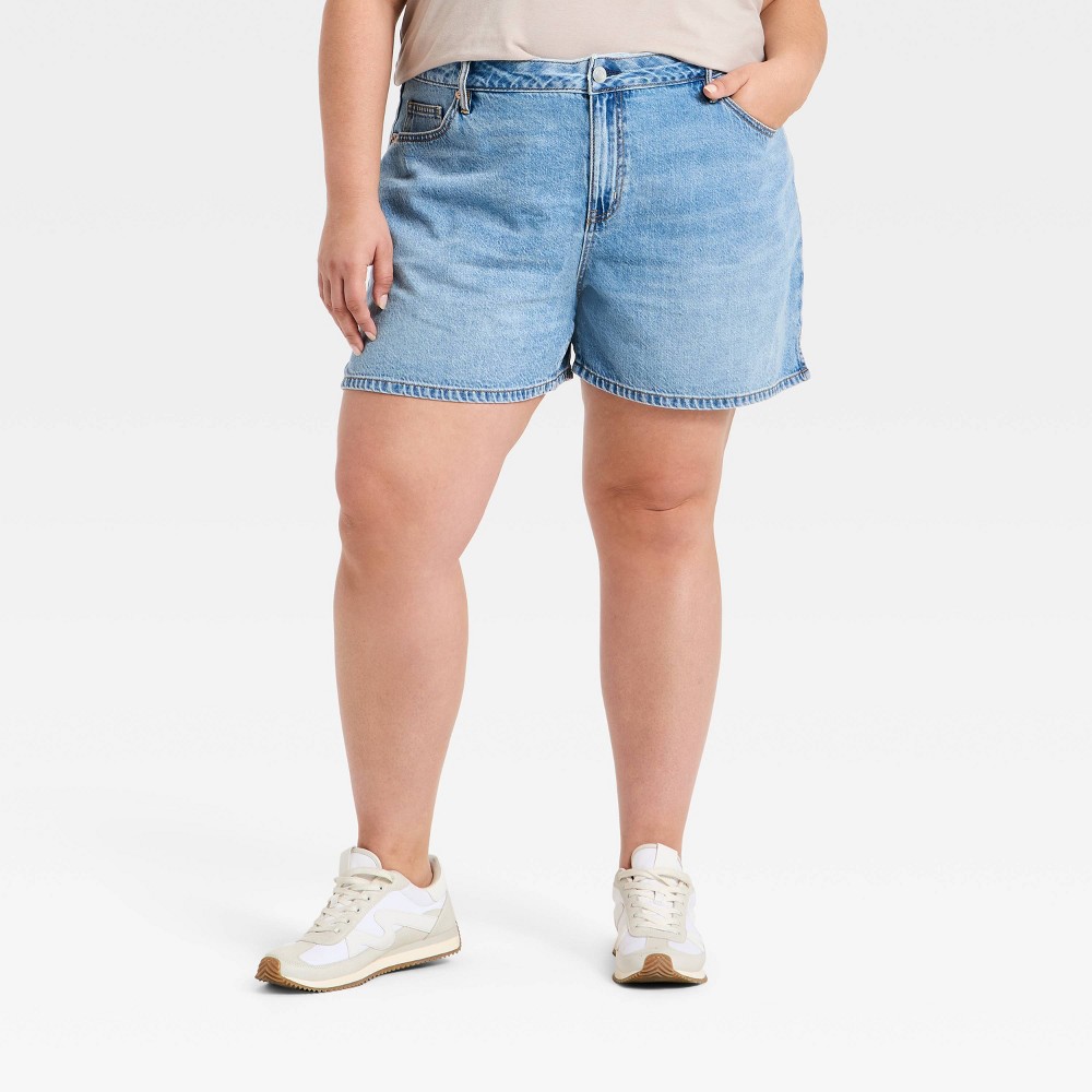 Women's High-Rise Split Hem Jean Shorts - Ava & Viv™ Medium Wash 22