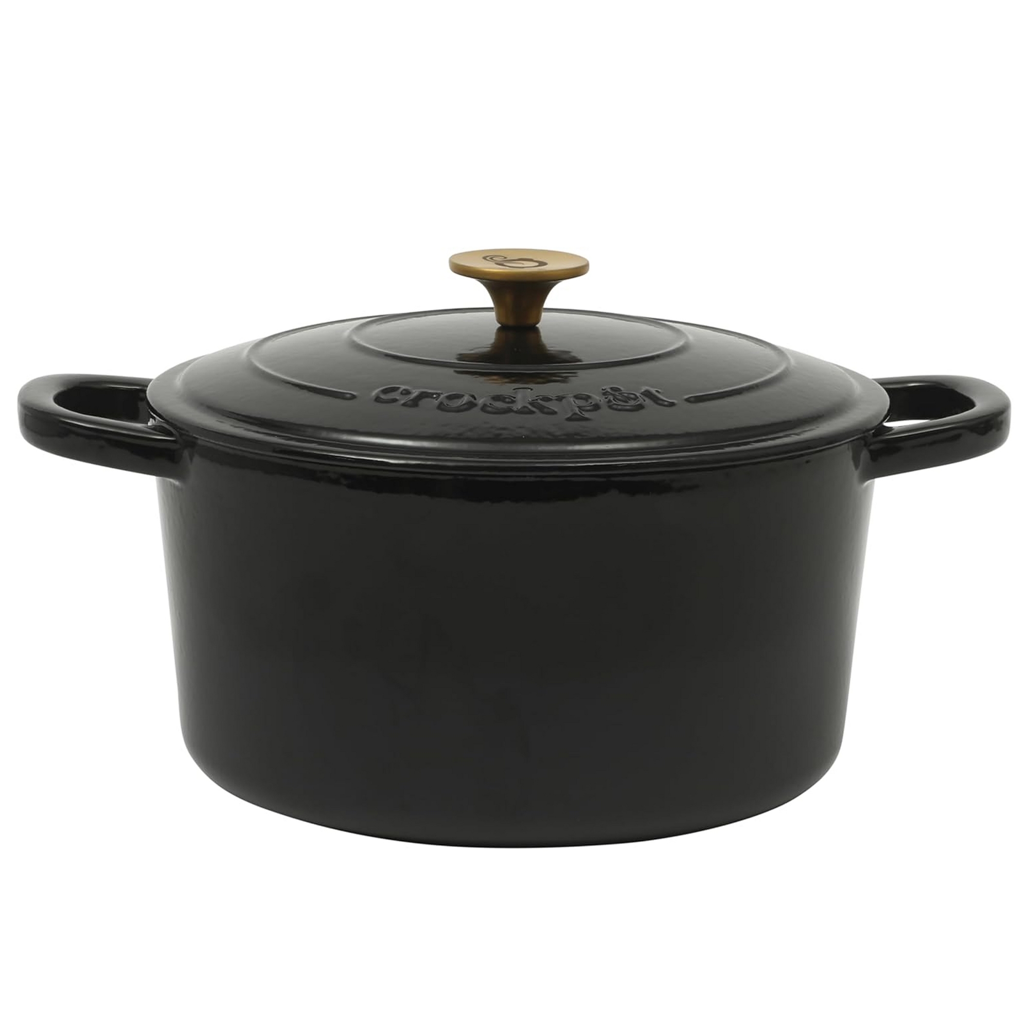 7 Quart Round Dutch Oven in Black with Gold Handle