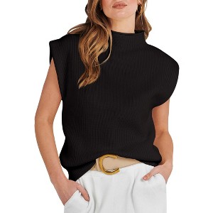 Coolmee Womens Sleeveless Sweater Vest Turtleneck Ribbed Knit Tank Tops Basic Casual Fit Fashion Top - 1 of 3