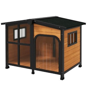 Resenkos Dog House, Pet House,Dog Cave,Cabin-Style Wooden Dog House for Large Dogs with Openable Roof & Giant Window, Yellow - 1 of 1