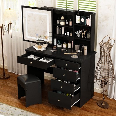 FUFU&GAGA LED Dimmable Mirror Dresser Dressing Table with Drawers Stool