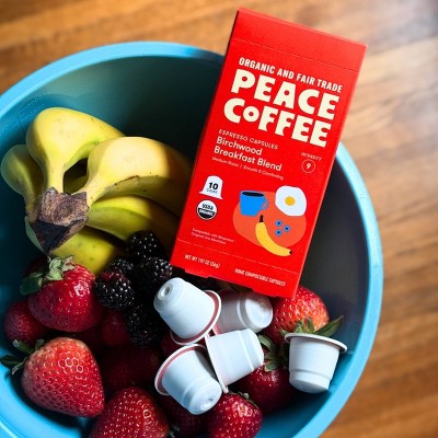 Peace Coffee Birchwood Medium Roast Nespresso Original Line Compatible Espresso Coffee Capsules - 10ct