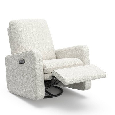 Ivory Boucle Swivel Recliner Accent Chair with Metal Base