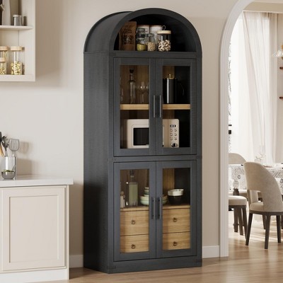 Arched Bookshelf with Doors and Drawers Farmhouse Bookcase Display Storage Shelves 71.4in Tall Display Cabinet Rounded Bookcases