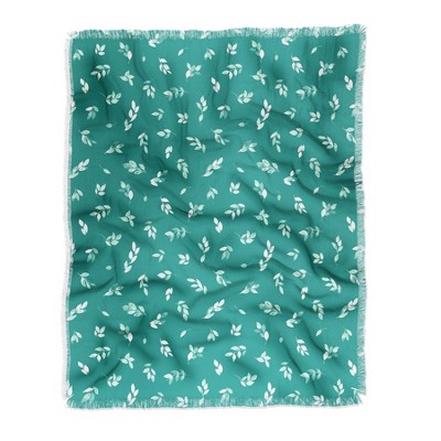 Ninola Design Small Leaves Botanical Pine Green Woven Throw Blanket - Deny Designs