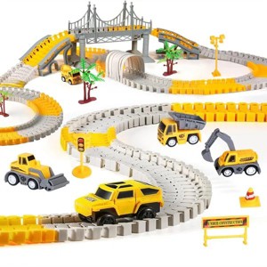 340Pcs Construction Race Track Set Kids DIY Construction Toys STEM Flexible Car Track Playset Gift for Toddlers Boys Aged 3 4 5 6 Year Old - 1 of 4