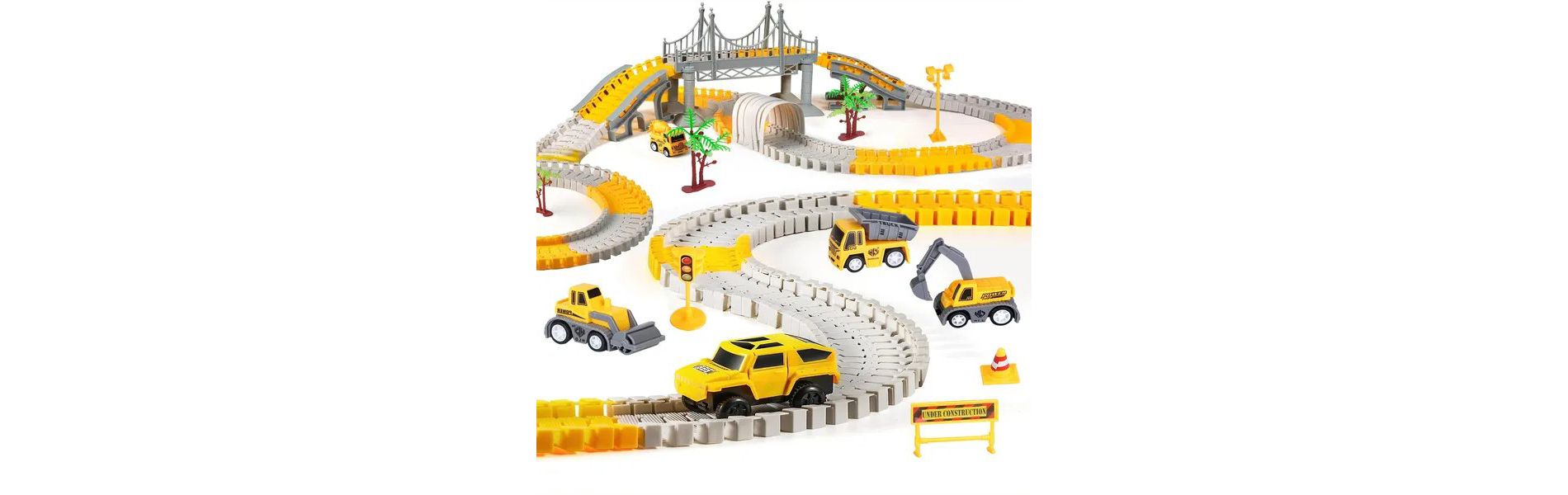 340Pcs Construction Race Track Set Kids DIY Construction Toys STEM Flexible Car Track Playset Gift for Toddlers Boys Aged 3 4 5 6 Year Old