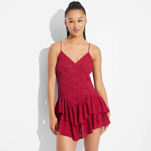 Women s Game Day Ruffle Mini Skater Dress Wild Fable Cherry Red XL