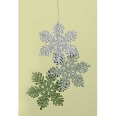 Roman 7.5" Green and Silver Glittered Snowflake Cluster Hanging Christmas Ornament