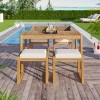 Coolbibila 5 Piece Teak Dining Table and Chairs,Acacia Wood Outdoor Dining for 4,2 Patio Garden Benches and 2 Fabric Uphostered Arm Chairs - 2 of 4