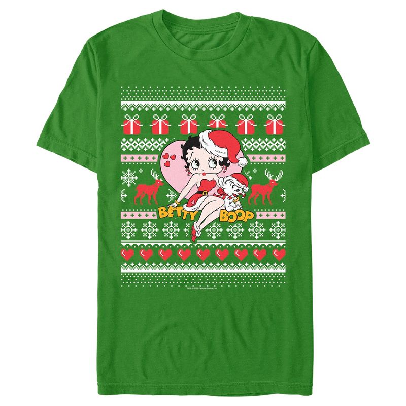 Men's Betty Boop Christmas Ugly Sweater Print T-Shirt, 1 of 6