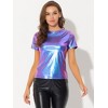 Allegra K Women's Party Metallic Short Sleeve Textured Shiny T-shirts - 3 of 4