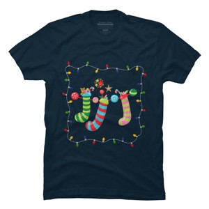 Men's Design By Humans Christmas Stocking with Christmas Lights By realdealclipart T-Shirt - 1 of 4