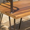 Lyngins Rustic Industrial Outdoor Chair Set, Acacia Wood Garden Bench (Teak Finish), Iron Frame (Rustic Metal), Patio Bench for Backyard/Garden - 4 of 4