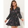 Allegra K Women's Floral Print Button Front Puff Sleeve Tie Waist Shirt Dress - 3 of 4