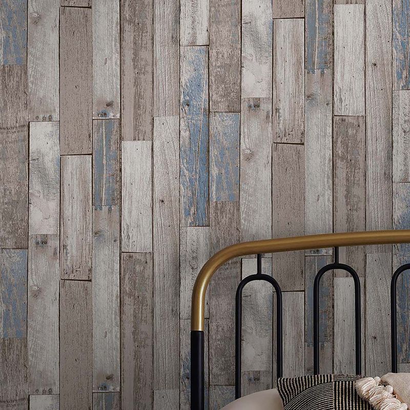 NEXT Distressed Wood Plank Neutral Blue Wallpaper, 5 of 7