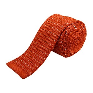 TheDapperTie Men's Orange With White Small Heart Knit 2.5 Inch Wide And 58 Inch Long Necktie - 1 of 3