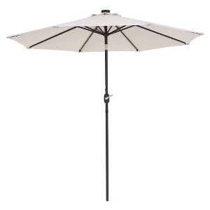9' x 9' Solar LED Patio Umbrella with Tilt Adjustment and Crank Lift Beige - Wellfor: Hexagon Shape, Fade & Water-Resistant - 1 of 4