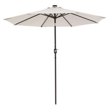 9' x 9' Solar LED Patio Umbrella with Tilt Adjustment and Crank Lift Beige - Wellfor