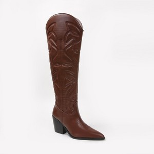 Berness Women's Anniston Embossed Stitching Western Knee-High Boots - 1 of 4