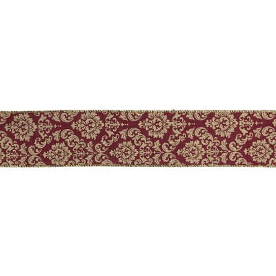 Northlight Burgundy Red and Gold Damask Christmas Wired Craft Ribbon 2.5" x 16 Yards