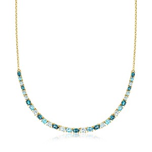 Ross-Simons 12.20 ct. t.w. Tonal Blue Topaz Graduated Necklace in 18kt Gold Over Sterling Size 18 - 1 of 3