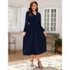 Womens Pleated Party Dress Long Sleeve V Neck Ruffle Elastic Empire Waist Wedding Guest Cocktail Dress - 3 of 4