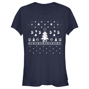 Juniors Womens Nintendo Ugly Christmas Tree Super Mario T-Shirt - 1 of 3