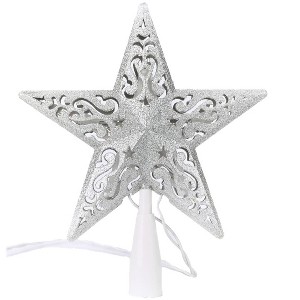 Aoibox Silver Glittered 5 Point Star Christmas Tree Topper 9.8 in High 7.8 in Wide Dual Sided Hollow Design with 10 Lights 1 Piece - 1 of 4