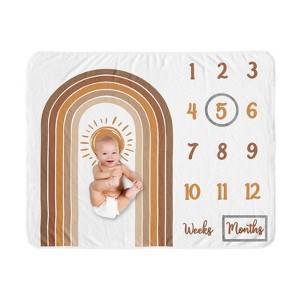 Sweet Jojo Designs Boy or Girl Gender Neutral Unisex Milestone Swaddle Baby Blanket Boho Sun Orange and Taupe - 1 of 4