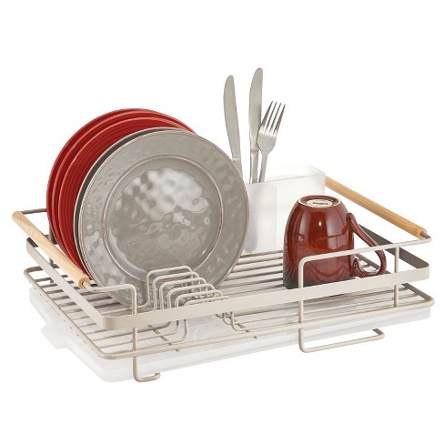 Mdesign Metal Drainboard - Plastic Cutlery Tray/wood Handles, Matte  Satin/frost : Target